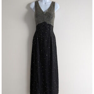Scala Beaded Silk Gown Womens Large Vintage Glam 90s Whimsigoth Dark Romantic